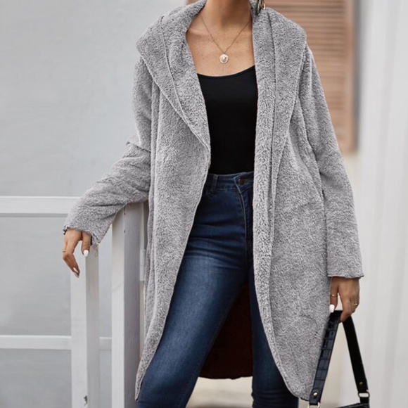 Cozy Black oversized Open Front Hoodie Teddy Jacket - Picture 11 of 11